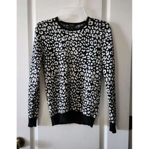 Ann‎ Taylor Women's Animal Print Knit Sweater Long Sleeve Black Cotton Blend XXS
